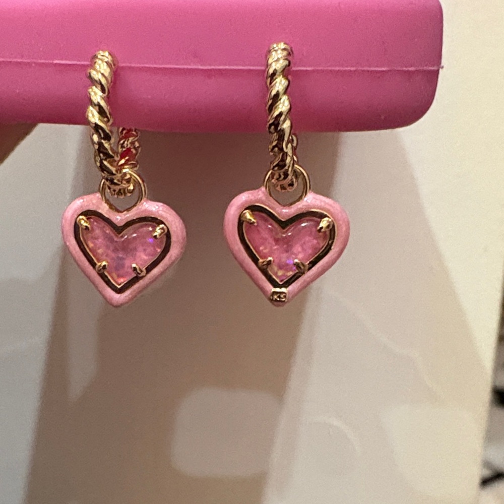 Kendra Scott Gold and Pink Heart Hoop Earrings